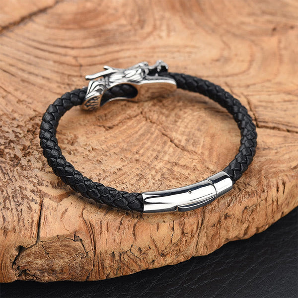 FREE Today: Protection Strength Dragon Leather Titanium Steel Buckle Bracelet