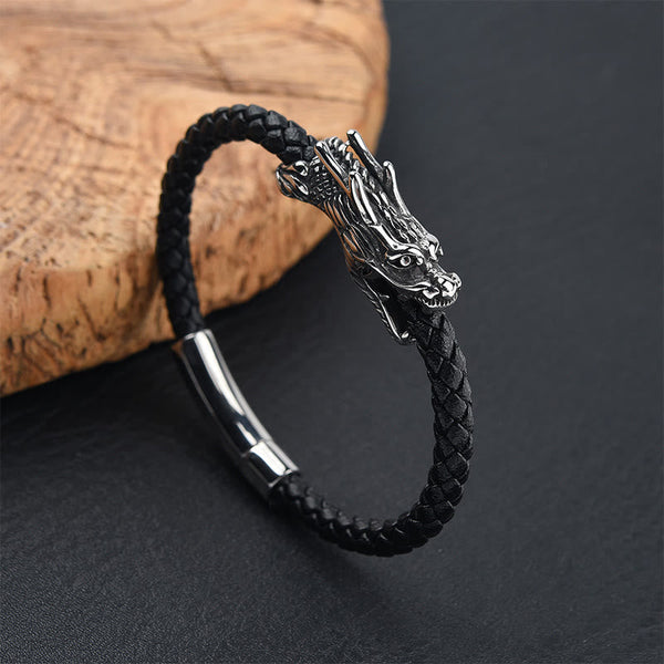 FREE Today: Protection Strength Dragon Leather Titanium Steel Buckle Bracelet