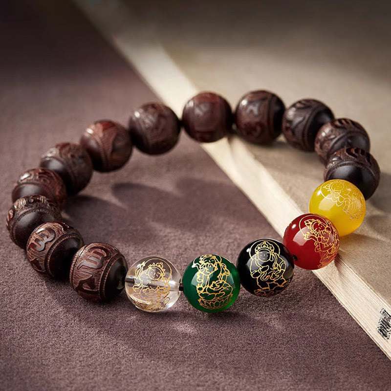 FREE Today: Protection and Calm Small Leaf Red Sandalwood Five Directions Gods of Wealth Bracelet