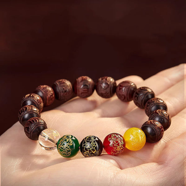 FREE Today: Protection and Calm Small Leaf Red Sandalwood Five Directions Gods of Wealth Bracelet