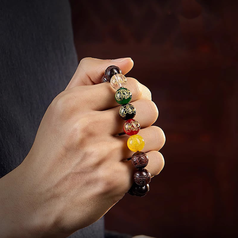 FREE Today: Protection and Calm Small Leaf Red Sandalwood Five Directions Gods of Wealth Bracelet