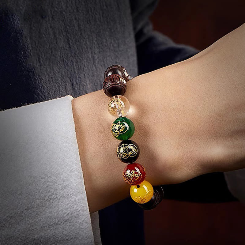 FREE Today: Protection and Calm Small Leaf Red Sandalwood Five Directions Gods of Wealth Bracelet