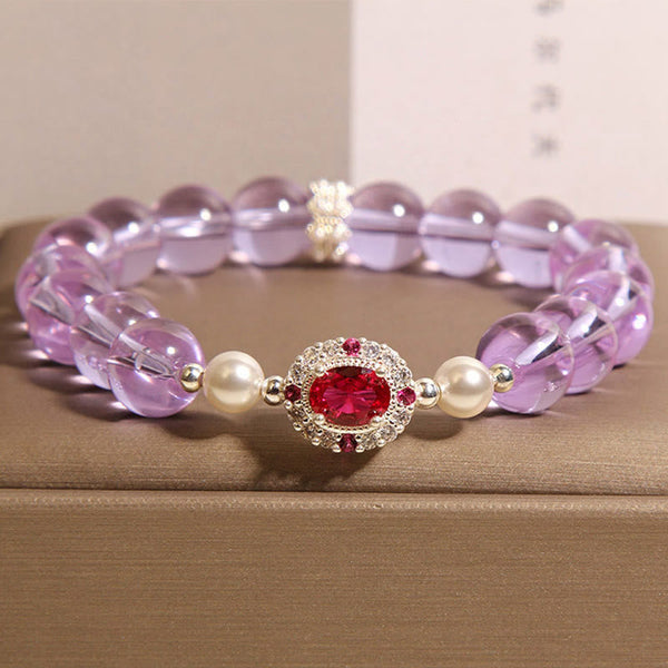 FREE Today: Inner Peace Balance Natural Amethyst Pearl Red Zircon Bracelet