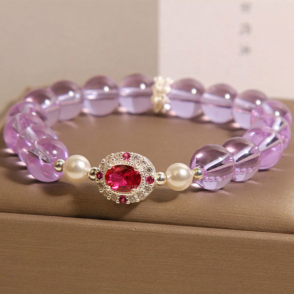 FREE Today: Inner Peace Balance Natural Amethyst Pearl Red Zircon Bracelet