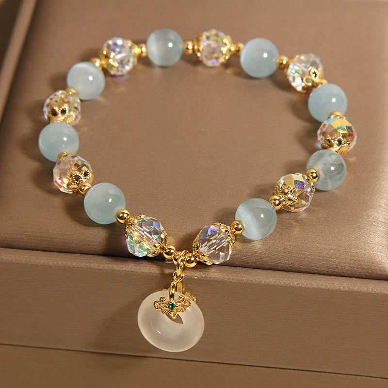FREE Today: Peace Healing Blue Cat's Eye White Crystal Peace Buckle Meaning Bracelet