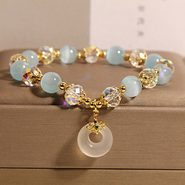 FREE Today: Peace Healing Blue Cat's Eye White Crystal Peace Buckle Meaning Bracelet