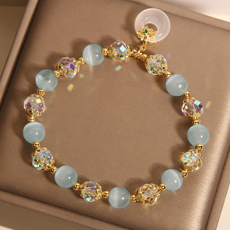FREE Today: Peace Healing Blue Cat's Eye White Crystal Peace Buckle Meaning Bracelet