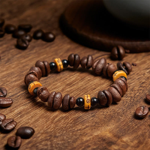 FREE Today: Simple And Meaningful Natural Coffee Beans Yak Bone Beads Bracelet