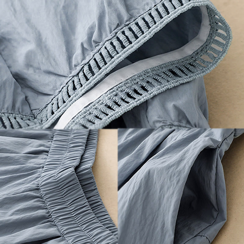 Buddha Stones Casual Hem Hollow Design Women's Cotton 7-8 Length Wide Leg Pants With Pockets