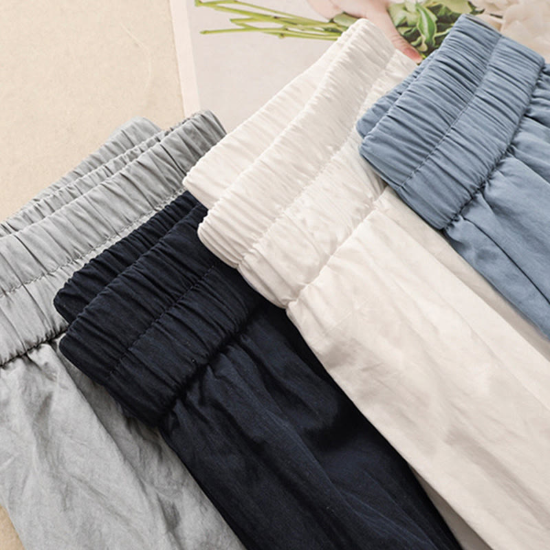 Buddha Stones Casual Hem Hollow Design Women's Cotton 7-8 Length Wide Leg Pants With Pockets