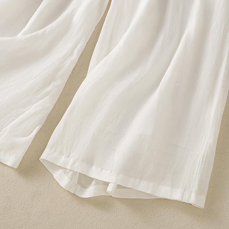 Buddha Stones Commute Embroidery Drawstring Women's Cotton Wide Leg Pants With Pockets