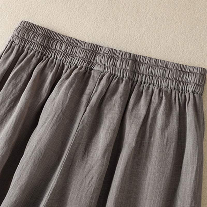 Buddha Stones Commute Embroidery Drawstring Women's Cotton Wide Leg Pants With Pockets