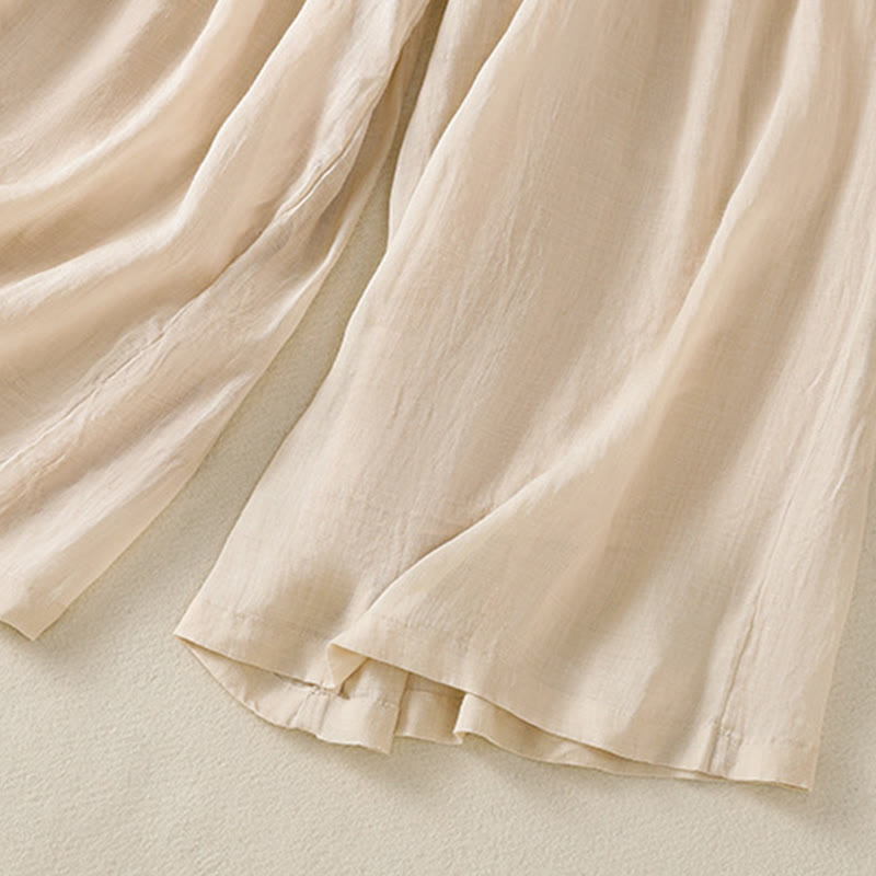 Buddha Stones Commute Embroidery Drawstring Women's Cotton Wide Leg Pants With Pockets