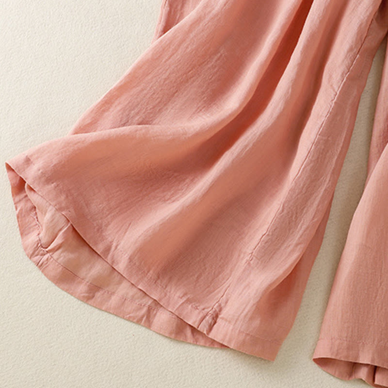 Buddha Stones Commute Embroidery Drawstring Women's Cotton Wide Leg Pants With Pockets