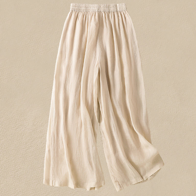 Buddha Stones Commute Embroidery Drawstring Women's Cotton Wide Leg Pants With Pockets