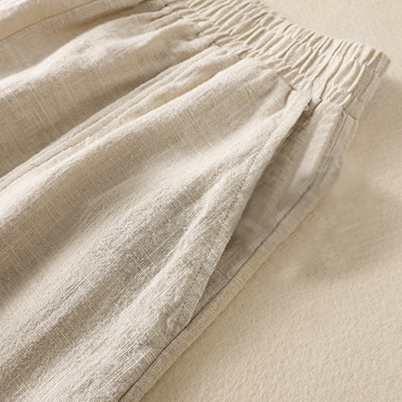 Buddha Stones Plain Simple Design High Waist Women's Cotton Linen Harem Pants With Pockets