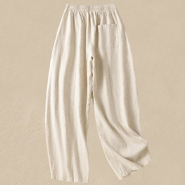 Buddha Stones Plain Simple Design High Waist Women's Cotton Linen Harem Pants With Pockets
