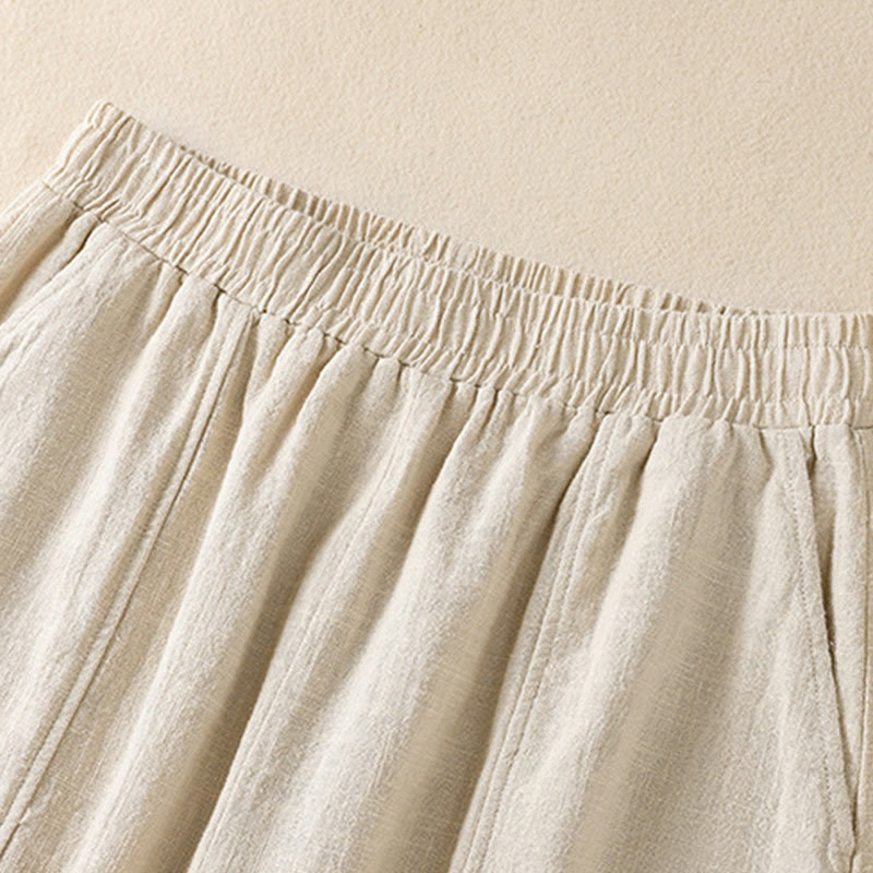 Buddha Stones Plain Simple Design High Waist Women's Cotton Linen Harem Pants With Pockets