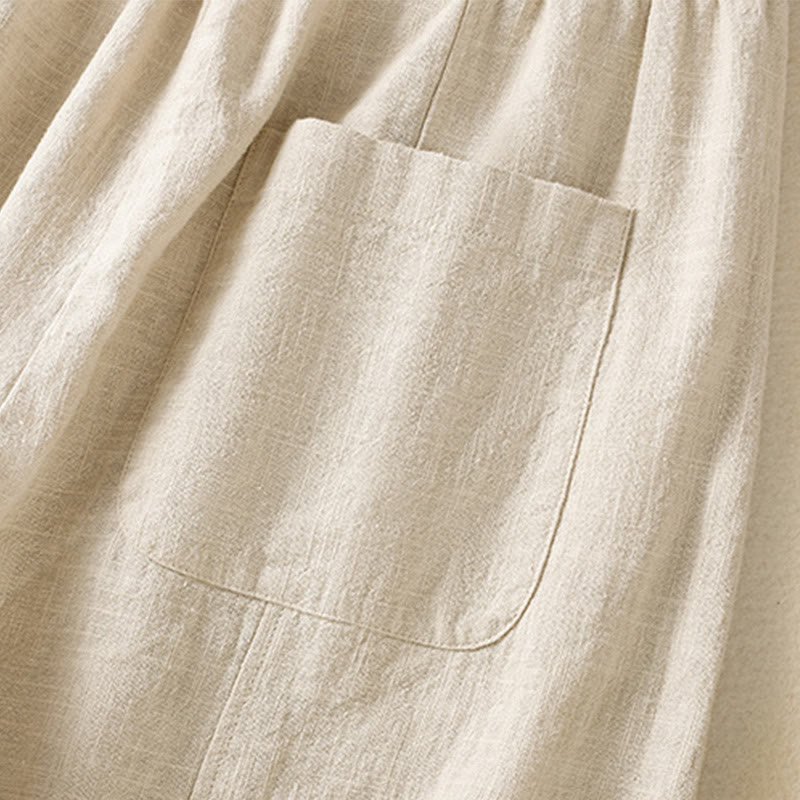 Buddha Stones Plain Simple Design High Waist Women's Cotton Linen Harem Pants With Pockets