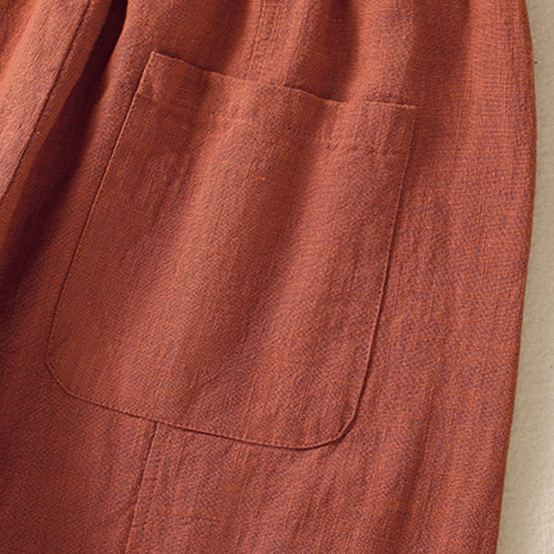 Buddha Stones Plain Simple Design High Waist Women's Cotton Linen Harem Pants With Pockets