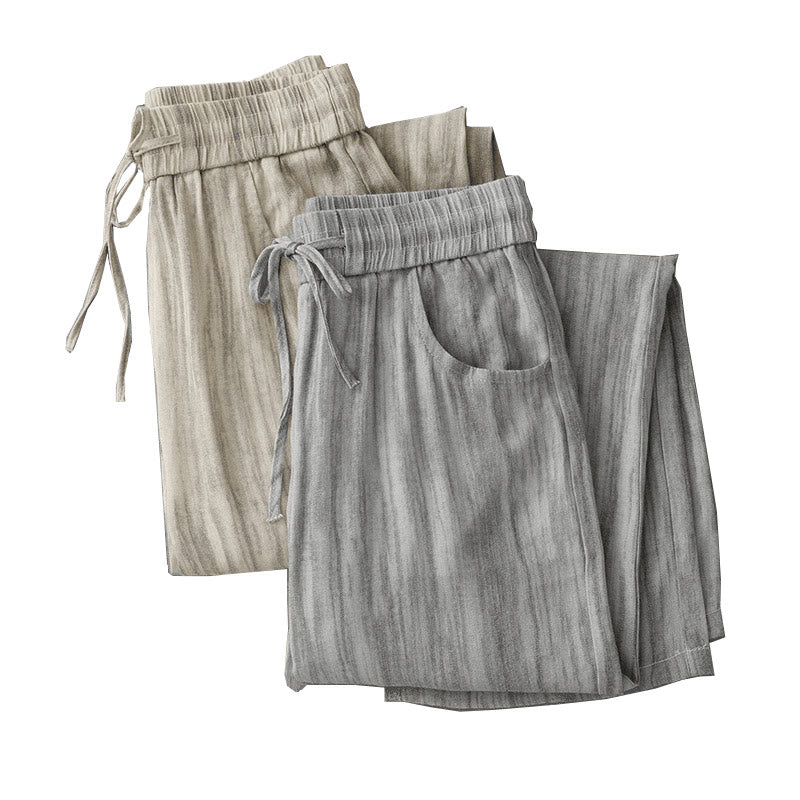 Buddha Stones Casual Tie-Dye Striped Design Drawstring Women's Cotton Wide Leg Pants With Pockets