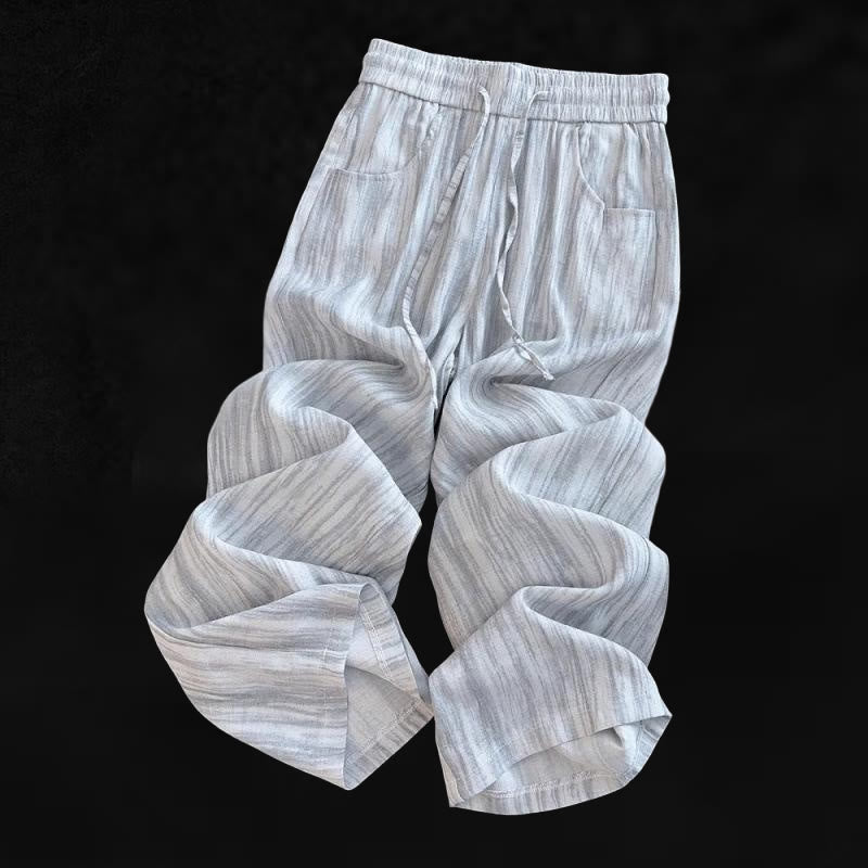 Buddha Stones Casual Tie-Dye Striped Design Drawstring Women's Cotton Wide Leg Pants With Pockets