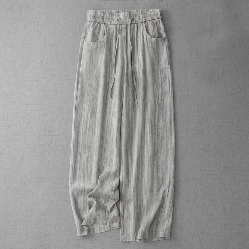 Buddha Stones Casual Tie-Dye Striped Design Drawstring Women's Cotton Wide Leg Pants With Pockets