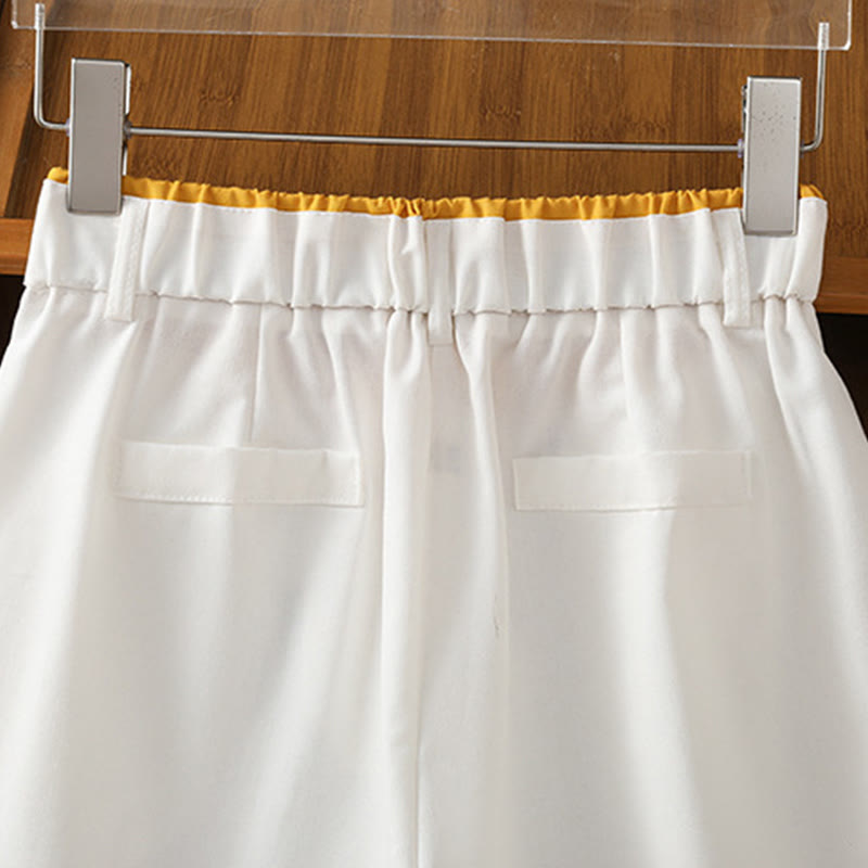 Buddha Stones Casual Hollow Lace Waistband Design Women's Cotton Linen Wide Leg Pants With Pockets