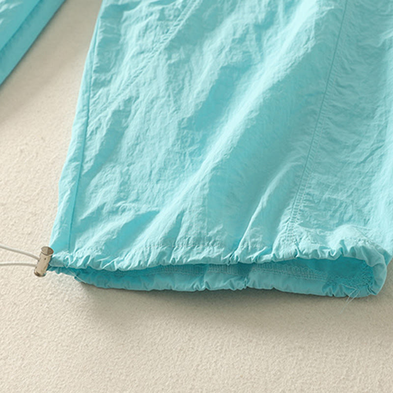 Buddha Stones Summer Vintage Plain Drawstring Cuffed Women's Pants With Pockets