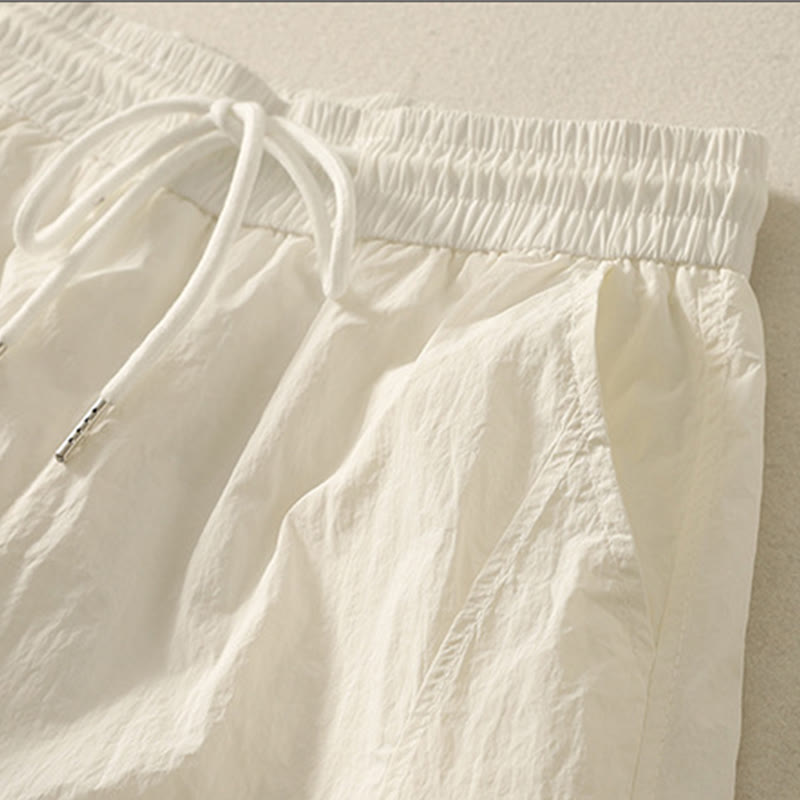 Buddha Stones Summer Vintage Plain Drawstring Cuffed Women's Pants With Pockets