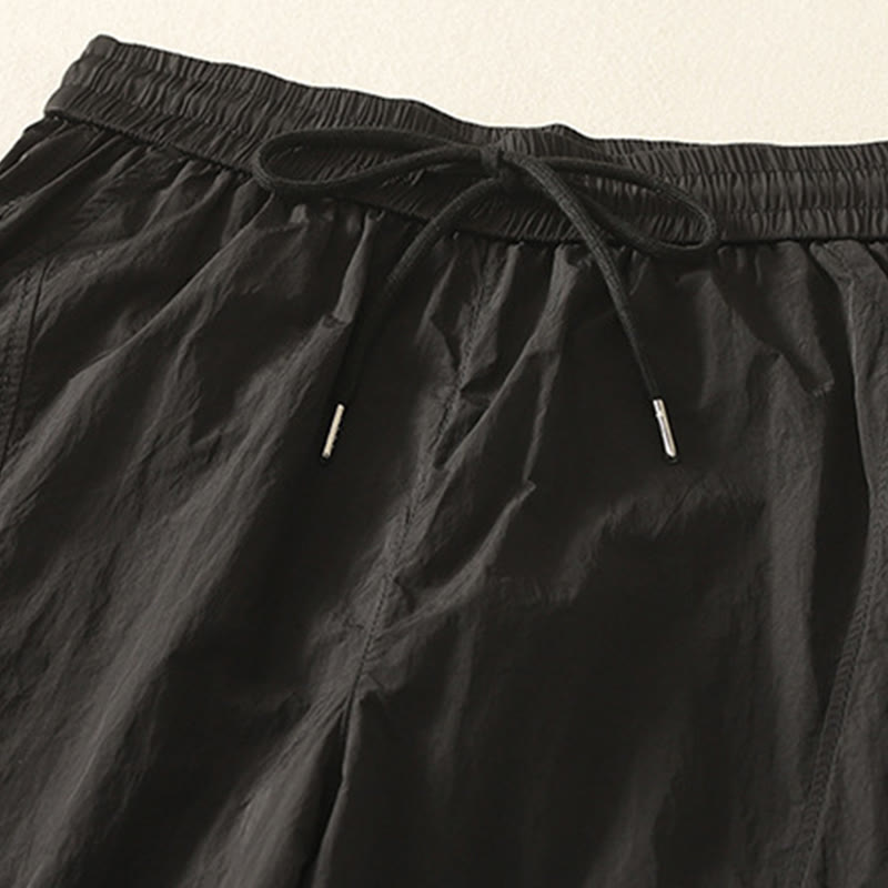 Buddha Stones Summer Vintage Plain Drawstring Cuffed Women's Pants With Pockets