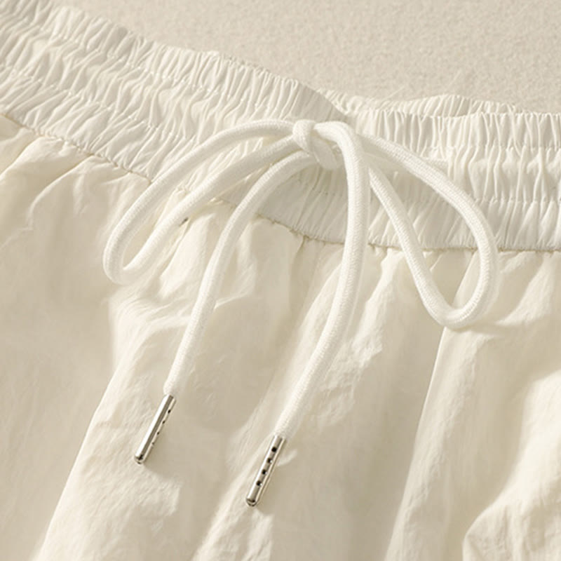 Buddha Stones Summer Vintage Plain Drawstring Cuffed Women's Pants With Pockets