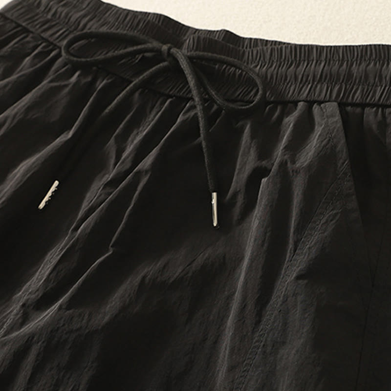 Buddha Stones Summer Vintage Plain Drawstring Cuffed Women's Pants With Pockets
