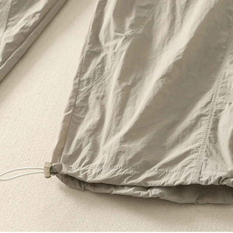 Buddha Stones Summer Vintage Plain Drawstring Cuffed Women's Pants With Pockets