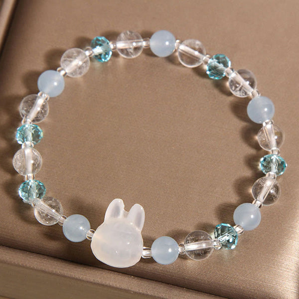 Buddha Stones Natural Rabbit Aquamarine White Crystal Healing Bracelet
