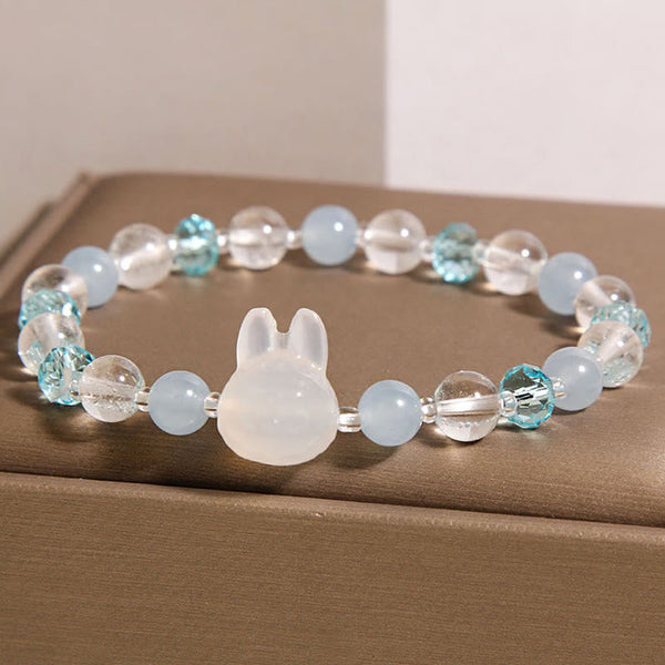 Buddha Stones Natural Rabbit Aquamarine White Crystal Healing Bracelet