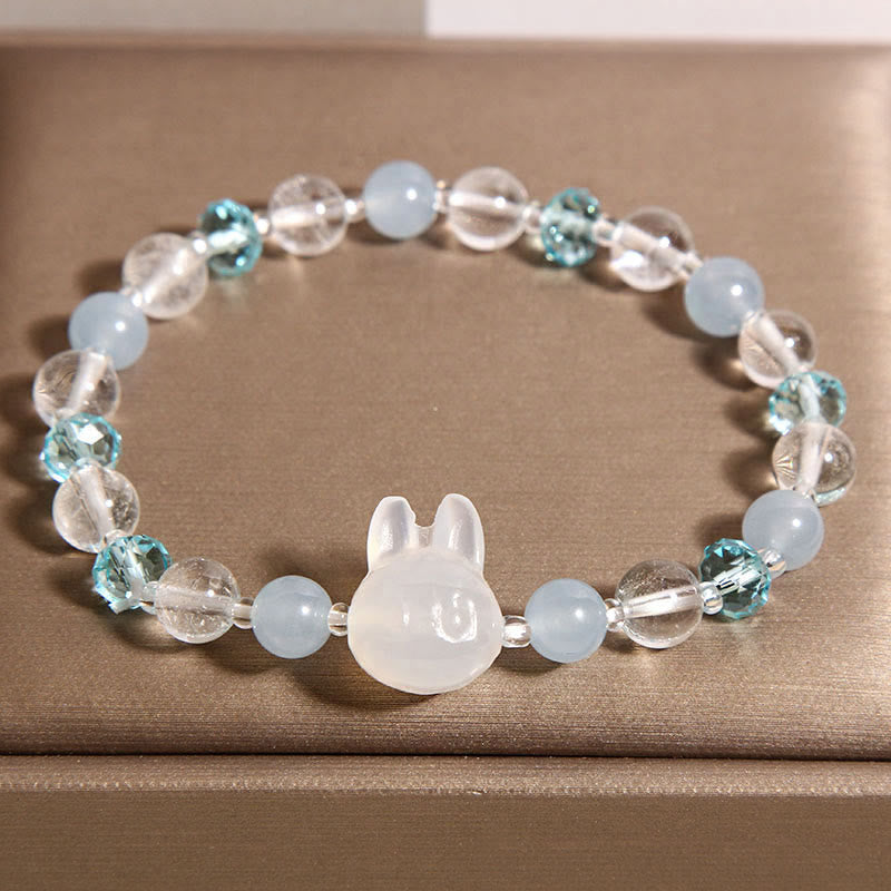Buddha Stones Natural Rabbit Aquamarine White Crystal Healing Bracelet