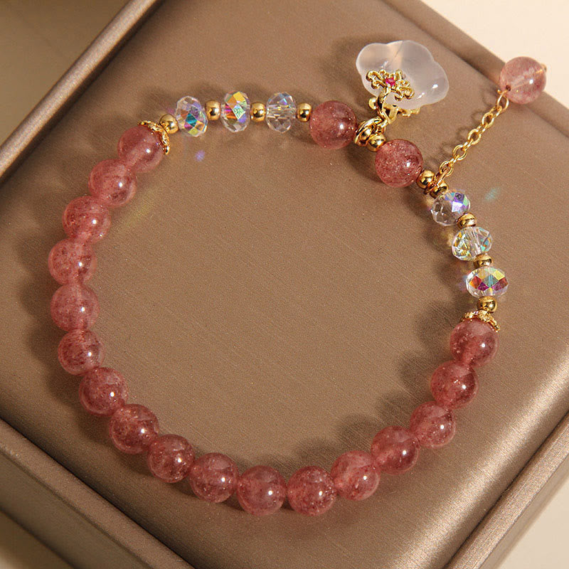 Buddha Stones Auspicious Clouds Strawberry Quartz White Agate White Crystal Positive Bracelet
