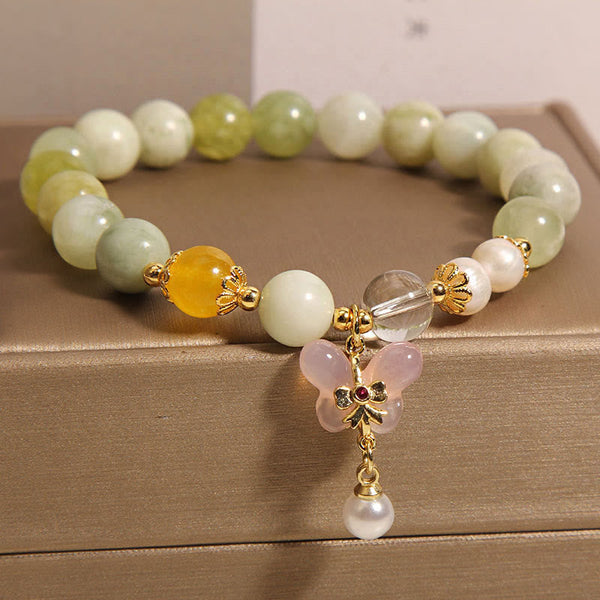 Buddha Stones Natural Butterfly Serpentine Jade Yanyuan Agate Luck Bracelet