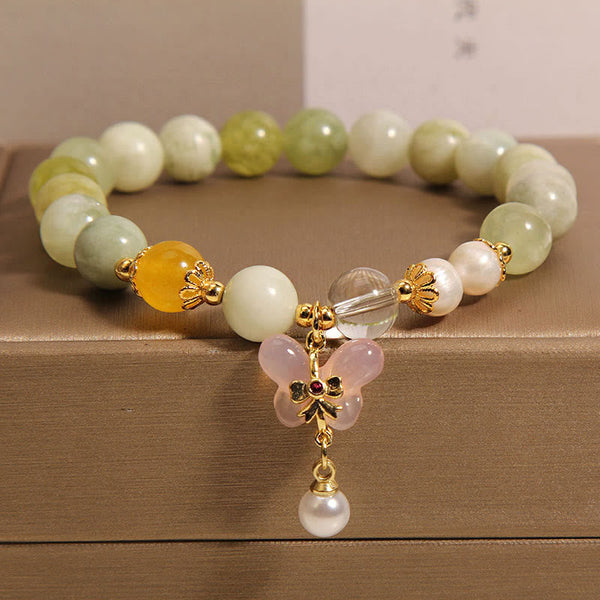 Buddha Stones Natural Butterfly Serpentine Jade Yanyuan Agate Luck Bracelet