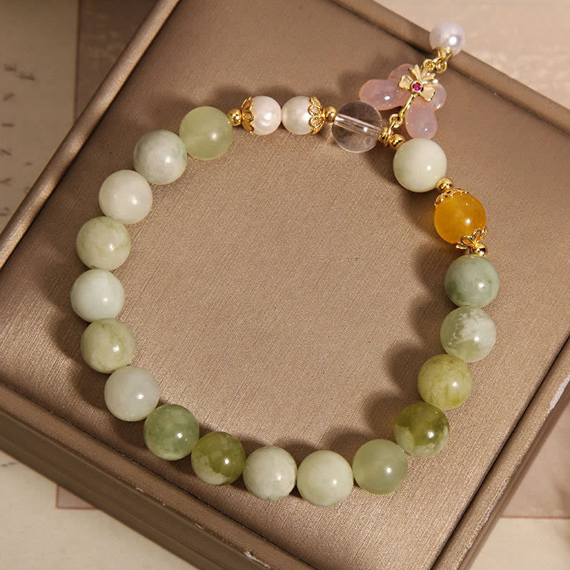 Buddha Stones Natural Butterfly Serpentine Jade Yanyuan Agate Luck Bracelet