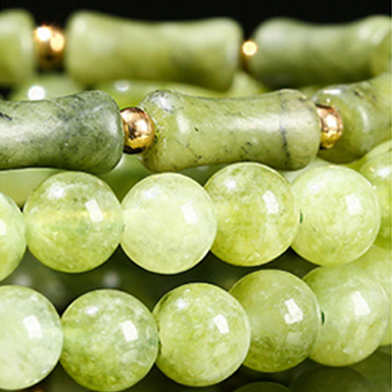 Buddha Stones Retro Multilayer Lily of the Valley Bamboo Green Chalcedony Strength Bracelet