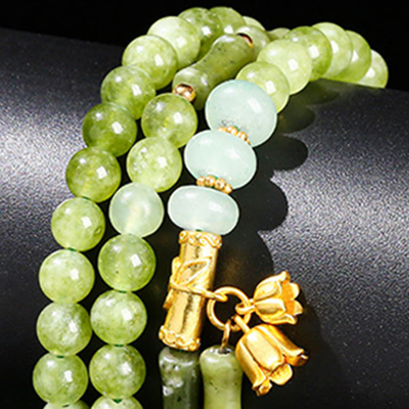 Buddha Stones Retro Multilayer Lily of the Valley Bamboo Green Chalcedony Strength Bracelet