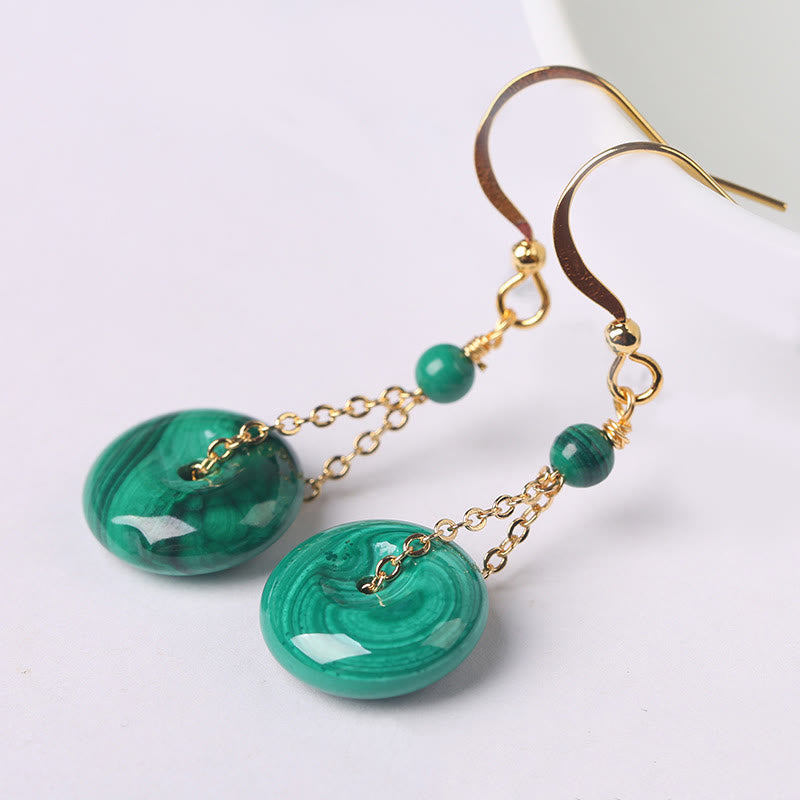 Buddha Stones Natural Malachite Peace Buckle Calmness  Earrings