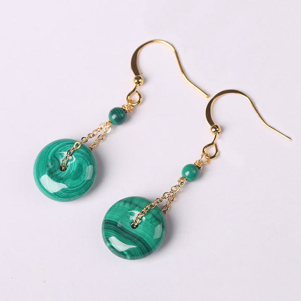 Buddha Stones Natural Malachite Peace Buckle Calmness  Earrings