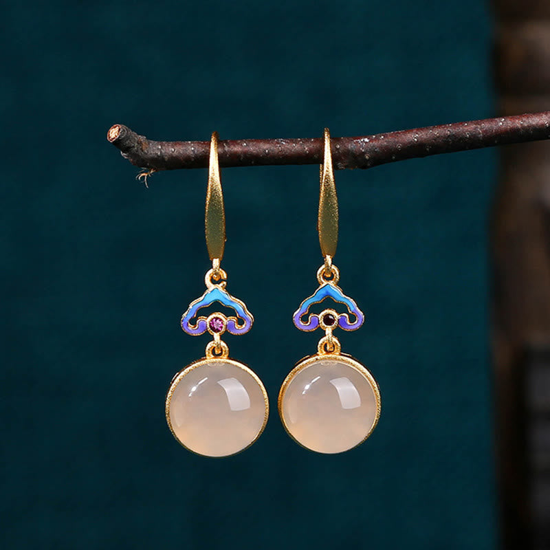 FREE Today: Calm Harmony 925 Sterling Silver Posts Natural Chalcedony Gold-plated Earrings