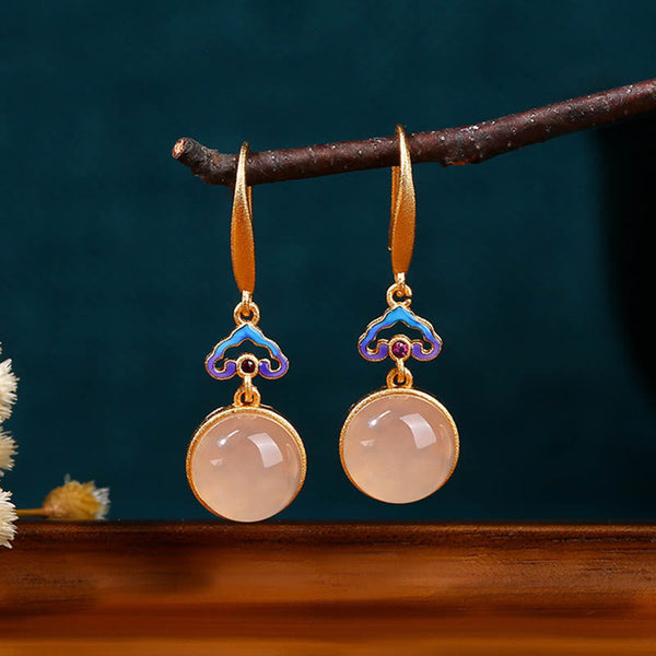 FREE Today: Calm Harmony 925 Sterling Silver Posts Natural Chalcedony Gold-plated Earrings