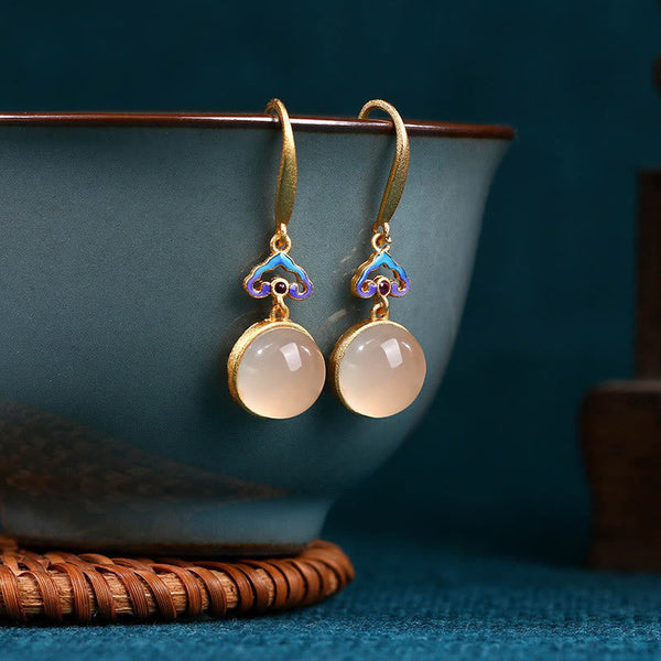 FREE Today: Calm Harmony 925 Sterling Silver Posts Natural Chalcedony Gold-plated Earrings