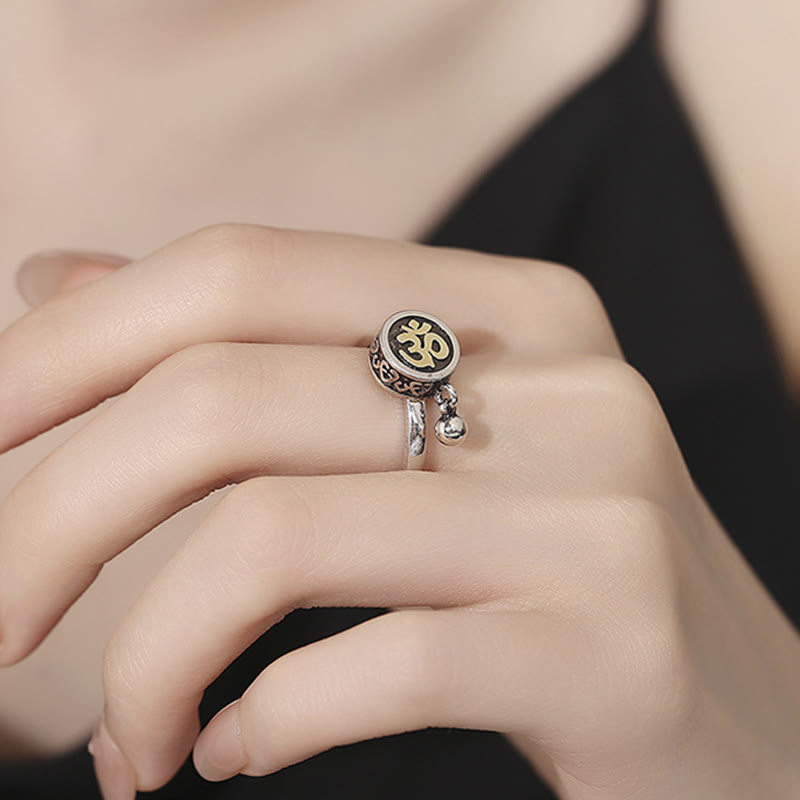 Buddha Stones Natural Om Symbol Adjustable Wealth Men's Ring