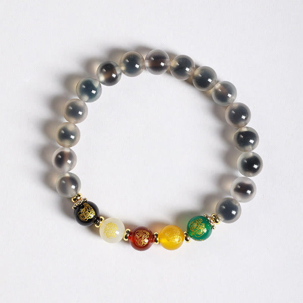 Buddha Stones Natural Colorful Candy Agate Five Gods Of Wealth Harmony Bracelet